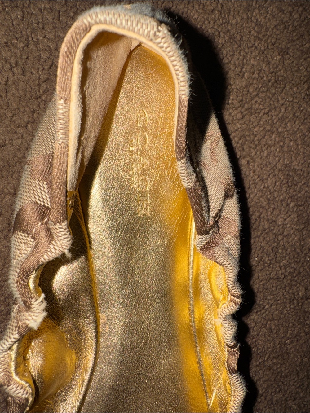 Coach Tan Signature Canvas and Brown Leather Toe Ballet Flats with Gold Buckle - Picture 3 of 6